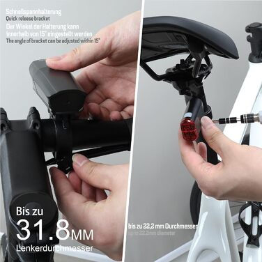 Набір велосипедних ліхтарів 40 Lux Stellar: переднє та заднє світло, сертифіковане StVZO, водонепроникне, LED з індикатором заряду батареї, для щоденного використання та їзди на роботу