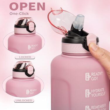 DEARRAY Спортивна пляшка 2 л Tritan з трубочкою та часовою розміткою, BPA-free, для води, мотиваційна, для фітнесу та спортзалу, рожево-фіолетова