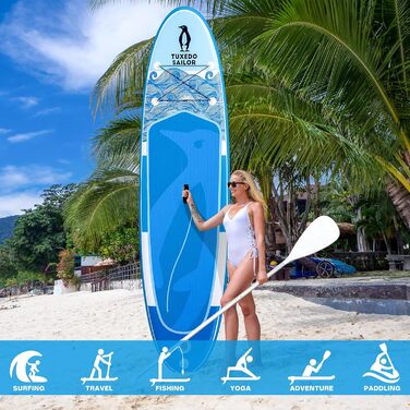 Надувний SUP борд Tuxedo Sailor Stand Up Paddle Board з аксесуарами, для дорослих та підлітків, блакитний та жовтий