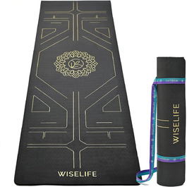 Йога-мат Wiselife Tru Alignment з ременем, 6 мм, TPE, антрацит, для жінок і чоловіків