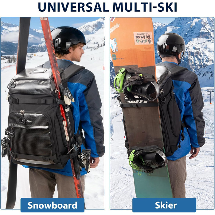 Чорний рюкзак HP 70L для гірськолижного спорядження з відділенням для шолома