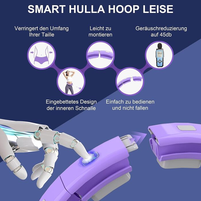 Smart Hoop Sonkoloro для дорослих та початківців: обруч для фітнесу з лічильником, невеликим шумом та невеликими похилими поверхнями (фіолетовий)