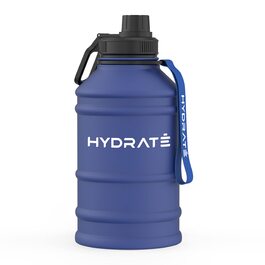 Фляга для води HYDRATE з нержавіючої сталі, 2.2 літри, без BPA, спортивна, металева, з нейлоновим ремінцем, надійна, 2200 мл, Middernachtsblau (Темно-синій)