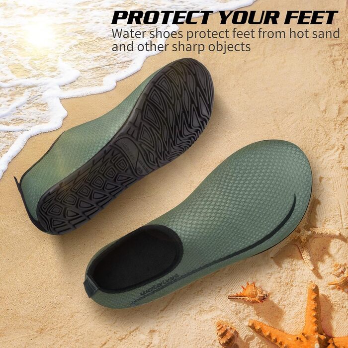Водні черевики для плавання та відпочинку WateLves: дихаючі, швидковисихаючі, унісекс, розміри 34-47 EU, кольори: світло-зелений, армійсько-зелений