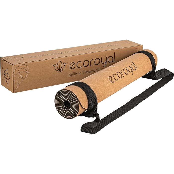 Йога-мат з корку Ecoroyal Believe, з ременем для перенесення, 183x61x0,4 см, екологічний, нековзний