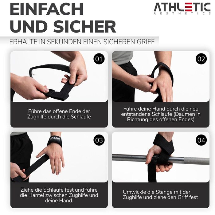 Лягки для тренувань Athletic Aesthetics - ремені для підйому штанги, 60 см, для фітнесу, пауерліфтингу, важкої атлетики, чорні (пара)