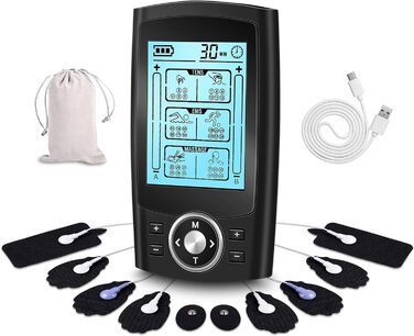 EMS масажер TENS з 36 програмами та 10 електродів для зняття болю та масажу, 2 канали, акумуляторний
