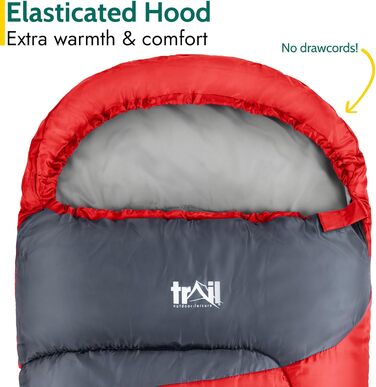 Дитячий спальний мішок Trail Mumienschlafsack 3 сезони для кемпінгу – 300gsm – для хлопчиків та дівчаток – з легким рюкзаком (Червоний)