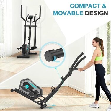 Еліптичний тренажер Crosstrainer для дому 3-в-1 з LCD-монітором та Bluetooth, 16 рівнів опору, 6 кг маховик, до 130 кг, чорний