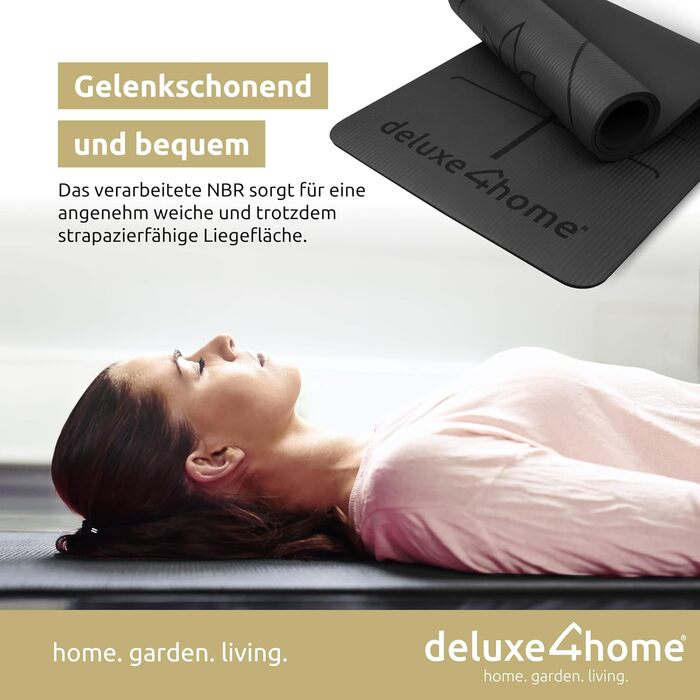 Йога мат для занять спортом | Deluxe4Home® - неслизька фітнес-мат з ручкою для перенесення | для йоги та пілатесу | чорна тренувальна мат з розміткою