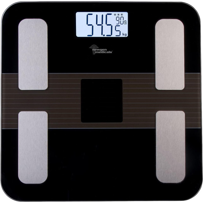 Вага Newgen Medicals: Розумна вага для тіла з сонячним акумулятором, вимірювання жиру, LCD-дисплей, до 180 кг (вага для тіла, фітнес-вага, вага для людей похилого віку)