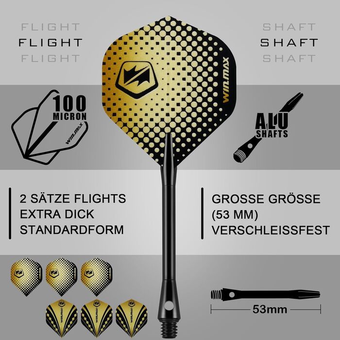 Дарти WIN.MAX Tungsten 90% (3 шт) 18г, професійні вольфрамові дротики золотого кольору