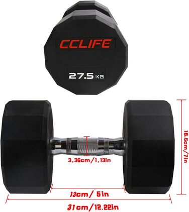 Гантелі CCLIFE шестигранні з гумовим покриттям, набір 2 шт. по 10 кг, чавунні, хромовані ручки, для фітнесу та жиму лежачи