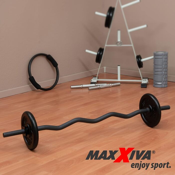 Гриф для штанги MAXXIVA 120 см, чорний, зірковий замок, для силових тренувань, бодібілдингу та фітнесу