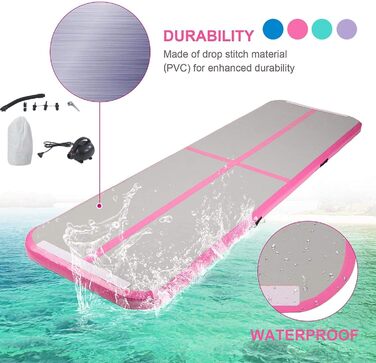 Надувний гімнастичний мат Air Turn Track Matte для tumbling, йоги та фітнесу, протиковзкий та водонепроникний (Рожевий, 3 м)