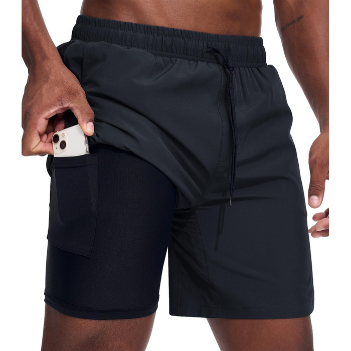 Шорти спортивні чоловічі для бігу та фітнесу 2 в 1, чорні