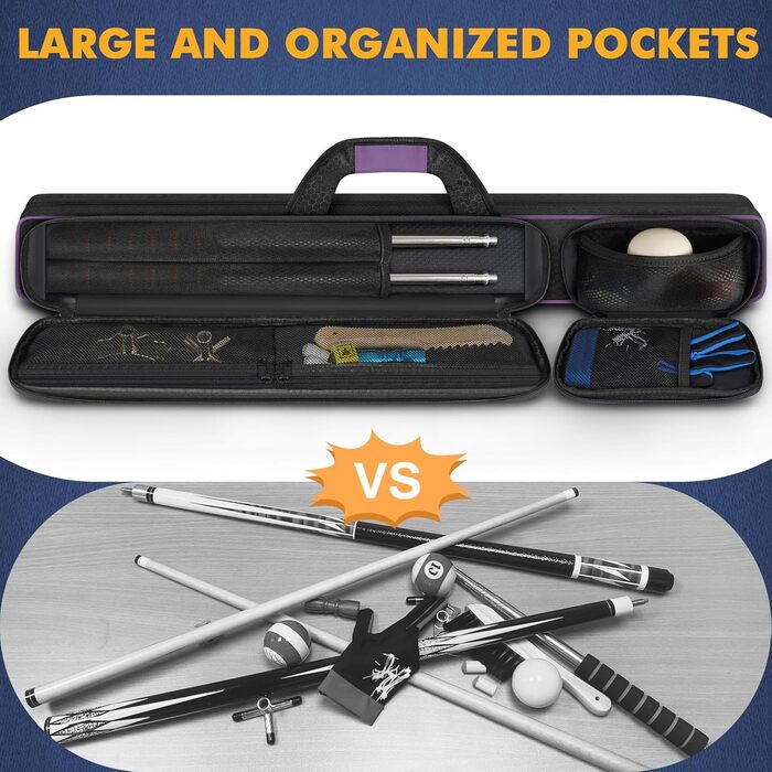 Чохол для більярдних київ PEKREWS, 2x2 на 2 киї з кишеньками для аксесуарів, міцний поліестер, з ременем та ручкою, м'який рюкзак для чоловіків та жінок, фіолетовий/чорний