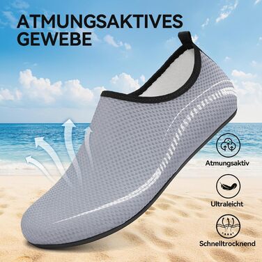 Водні черевики для жінок та чоловіків: шкарпетки для плавання, аквашузи, антиковзкі пляжні черевики, унісекс (46 EU, сірий)