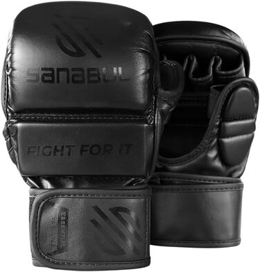 Рукавички для MMA Sanabul Essential 7oz | Тренувальні гібридні рукавички для спарингу MMA (Чорні, Розмір L/XL)