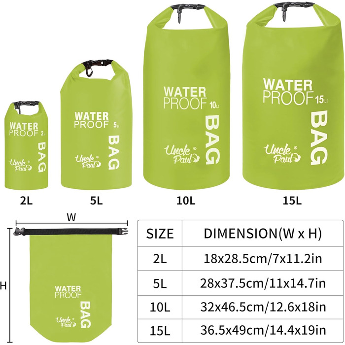Водонепроникна сумка Uncle Paul 15 літрів (3.3 UK gal) - 2L мішок для зберігання, для водних видів спорту, кемпінгу, риболовлі