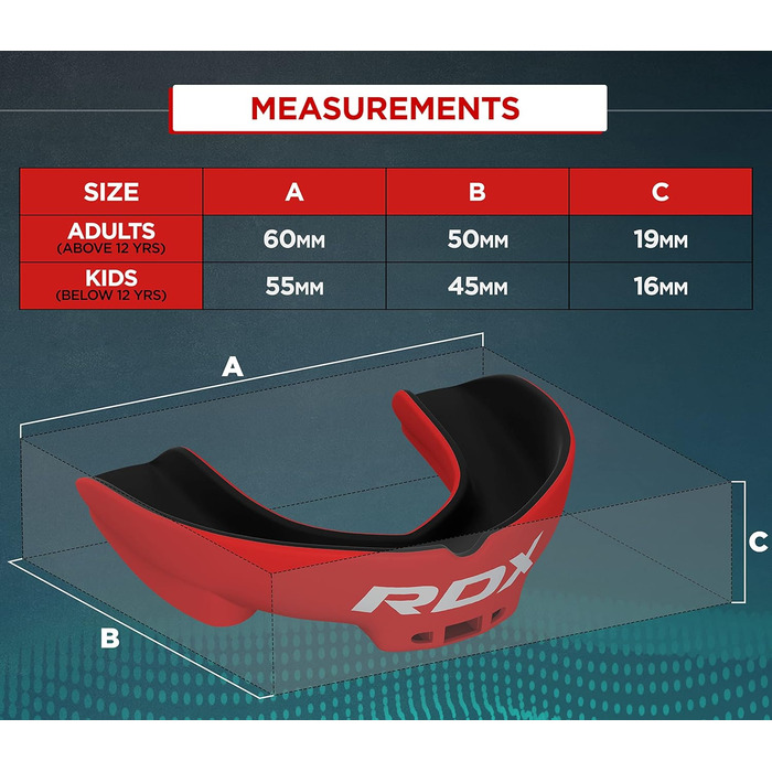 Капа для спорту RDX, захист зубів для бойових мистецтв, MMA, кікбоксинг, хокей, футбол, муай-тай, регбі. Зручна коробка для зберігання. Для дорослих (від 12 років). Червоний колір.