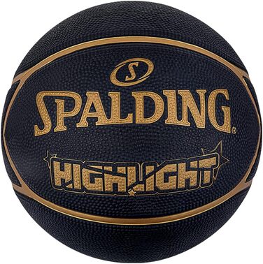 Баскетбольний м'яч Spalding Highlight чорний/золотий, розмір 7, гумовий, для вулиці, антиковзкий, офіційна вага та розмір, сертифікований