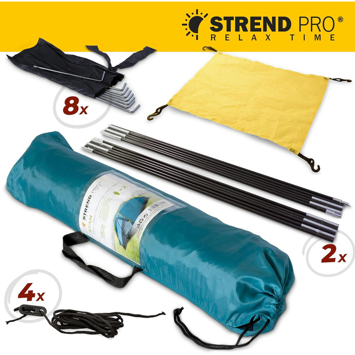 Намет STREND PRO для кемпінгу на 2 особи, 175x130x100 см – намет-кивок, купольний намет, легкий для фестивалів, саду, відпочинку на природі