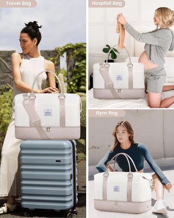 Спортивна сумка LOVEVOOK для жінок з відділенням для взуття, ручна поклажа, сумка для подорожей, вікенд, дуфл, сумка для подорожей, ручна поклажа, клінічна сумка, набір для пологів, для спортзалу, пляжу, сауни, кемпінгу, XL, 2 шт., Бежевий, Ніжний рожевий