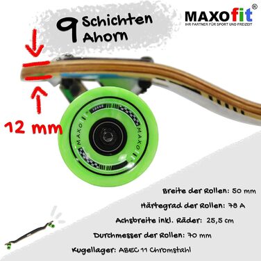 Лонгборд MAXOfit Charisma Green з кленовою/бамбуковою декою для початківців та досвідчених