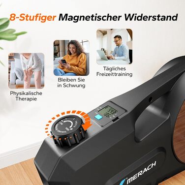 MERACH Педалетраннер для дому: міні-тренажер для літніх людей, тихий та з неслизькою поверхнею, з LCD-дисплеєм, 8 рівнів магнітного опору, переможець тесту 2025, велотренажер для столу в офіс