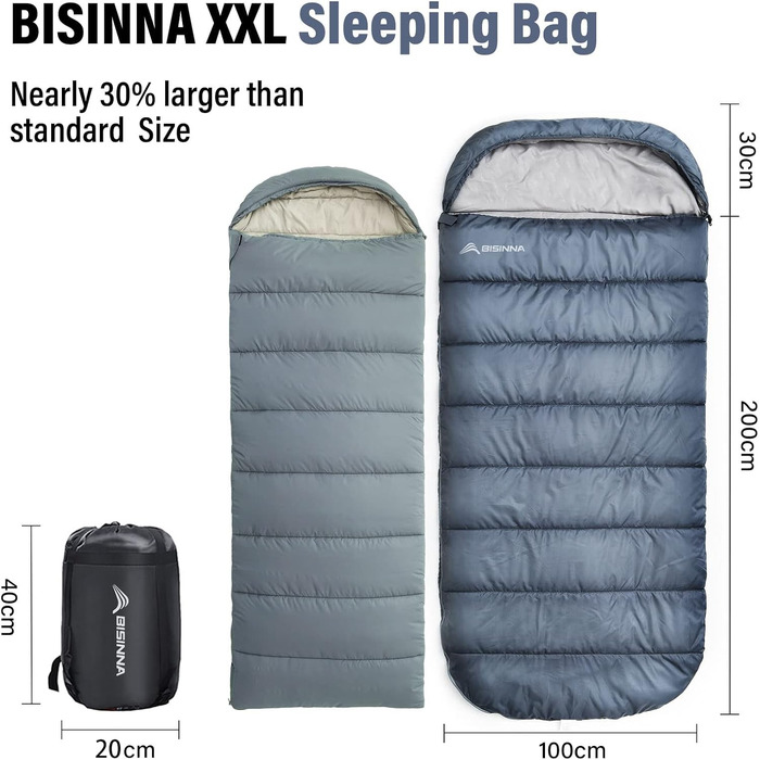 Спальний мішок BISINNA XXL для великих дорослих, 3-4 сезони, зимовий, теплий, для кемпінгу, сірий, 1.5 кг, блискавка справа