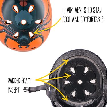 Дитячий велосипедний шолом Hornit Chiller Spider з LED підсвіткою, регульований, для хлопчиків і дівчаток, BMX, самоката, скейтборда, розмір S (48-53 см)