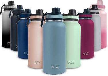 Термос-пляшка BOZ з нержавіючої сталі, вакуумна, широка горловина, BPA-free, спортивна пляшка 1 л, для води гарячої та холодної, синя для фітнесу