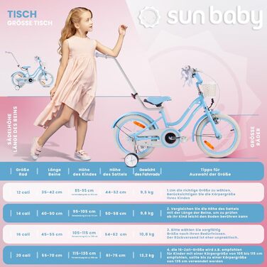 Дівчача дитяча велосипед Sun Baby 12/14/16 дюймів, знімний ручка-штовхач, для дітей 2-6 років (Silver Moon - Блакитний, 16 дюймів)