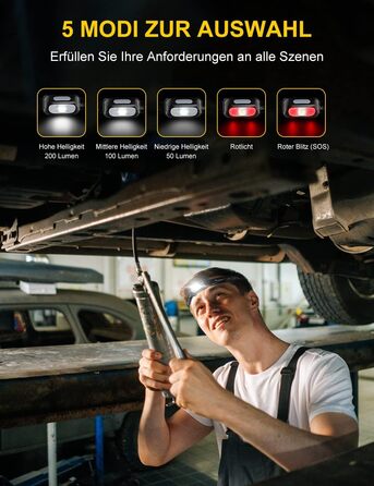 Налобний ліхтар LED, перезарядна модель з червоним світлом та 5 режимами, водонепроникний IPX4, регульований, для бігу, кемпінгу, велоспорту, 2 шт.
