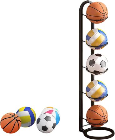Стійка для зберігання м'ячів: баскетбольних, футбольних, волейбольних (5-ярусна, біла/чорна)