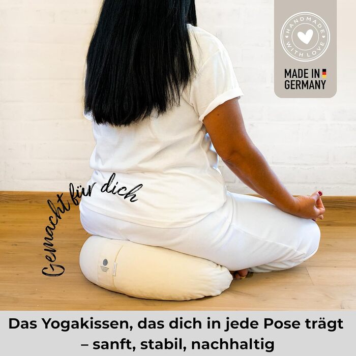 Подушка для йоги та медитації Inner Peace Halbmond 42x20 см, бавовна Біо, з лушпинням гречки, знімний чохол (натуральна)