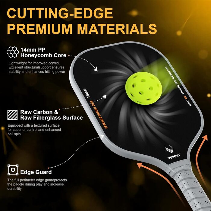 Набір для піклболу: 2 ракетки, м'ячики, стрічки, сумка та очисник. Легкі ракетки з покриттям з рохли та скловолокна, PP-ядро 14 мм, USAPA.