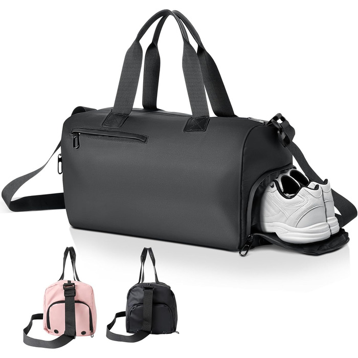 Спортивна сумка Romon для подорожей та тренувань з відділенням для взуття та мокрих речей, чорна, 39 × 23 × 22 см
