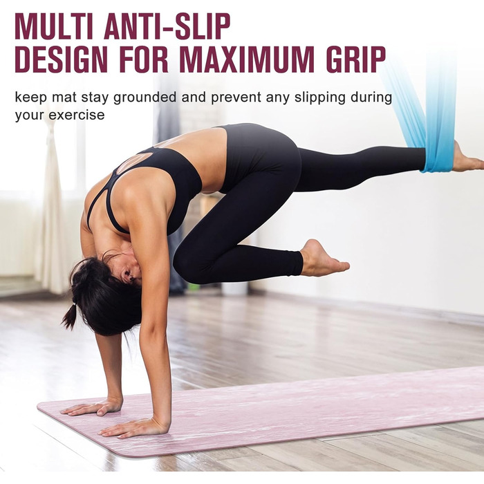 Килимок для йоги Marjar з неслизьким покриттям, фітнес-килимок для занять спортом, 183 x 61 x 0.6-1 см, рожевий