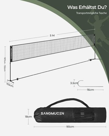 SANGMUCEN Сітка для бадмінтону, волейболу, тенісу 3/4/5 м, портативна, регульована, для саду