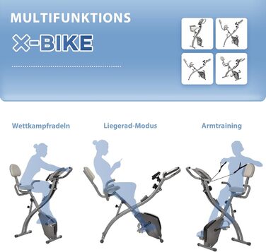 Велотренажер HOMCOM X-Bike 2-в-1, складаний, з LCD-дисплеєм, 8-рівневим магнітним опором і еспандерами, сталь, 105x48x118 см