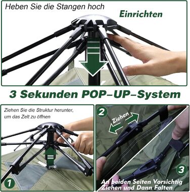 Намет для кемпінгу з тамбуром, намет для 2-4 особи, водонепроникний PU5000, для відпочинку, подорожей, трекінгу, саду, куполоподібний, ультралегкий, рюкзак, 2025, армійний зелений (Pop Up)