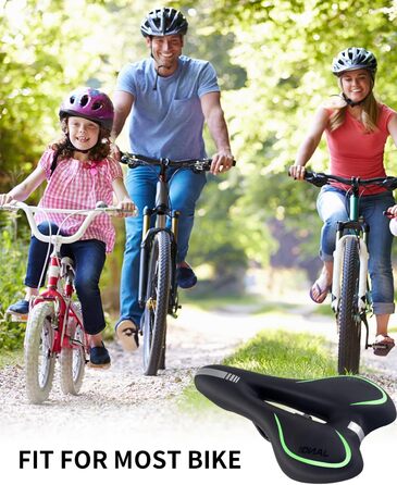 Велосипедне сідло MSDADA Gel MTB: комфортне, ергономічне, водонепроникне для гірського велосипеда, BMX, шосе, міського велосипеда (чорний/зелений)
