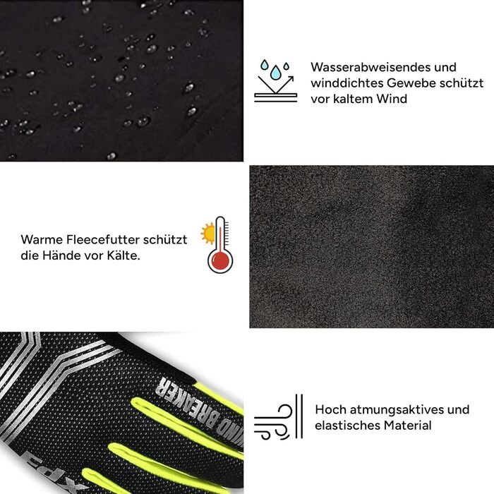 Рукавички для їзди на велосипеді FDX Winter з повним пальцем, дихаючі, водонепроникні, вітронепроникні, з гелевою підкладкою, сумісні з сенсорними екранами, неслизькі, теплі – ідеальні для MTB, шосе, велосипеда та бігу. Чорний/Білий (Чорний/Жовтий, XXL)