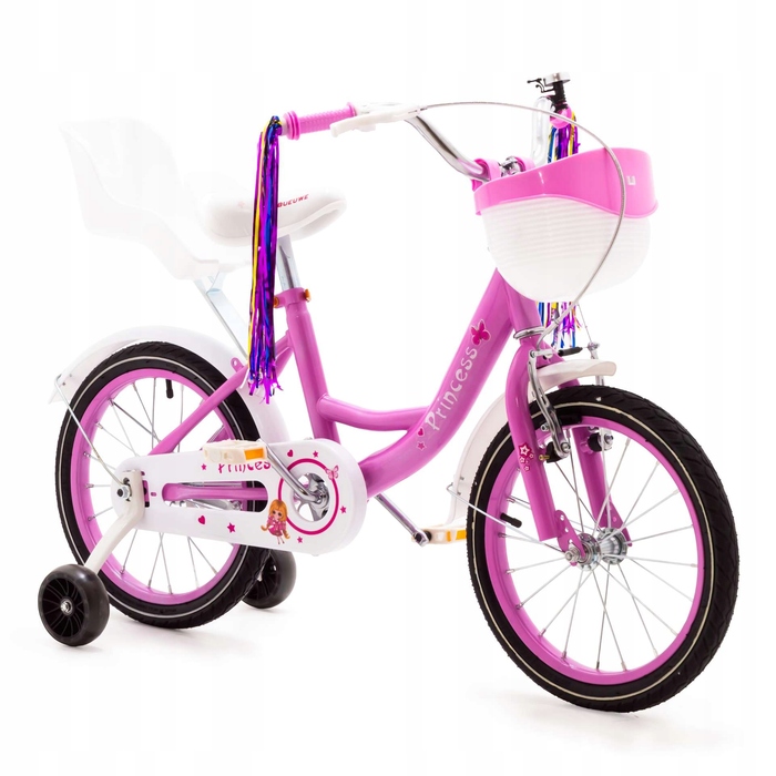 Дитячий велосипед 14 дюймів для дівчинки, рожевий, зі стрічками та сидінням