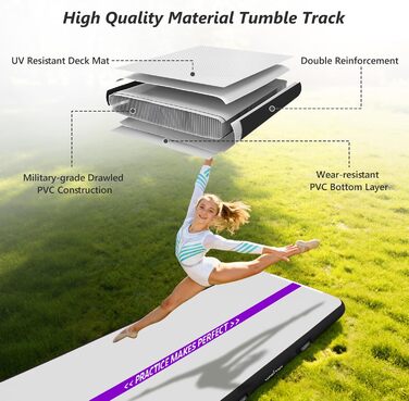 Гімнастичний надувний мат VOFiTNY товщиною 10/20 см для дому, парку та води. Розміри: 3/4/5/6 м. Підходить для йоги, акробатики та тренувань. Кольори: фіолетовий/чорний