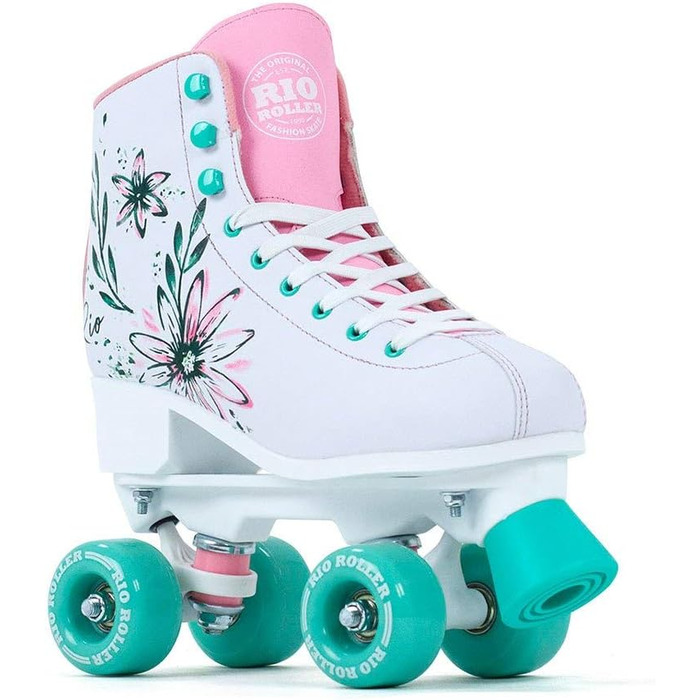 Роликові ковзани Rio Roller Flora Artist для хлопчиків, 4 колеса, білий колір з квітковим дизайном, розмір 38