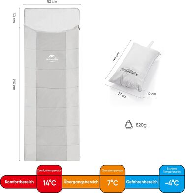 Сплячий мішок Naturehike - легкий, для походів та кемпінгу, комфорт +7°C, Z-подушка (сірий)