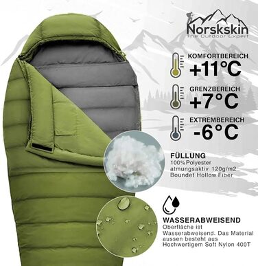 Спальний мішок Mumienschlafsack Norskskin Ultralight 205 Grün - екстремальний (-6°C), з'єднуваний, з кишенею для подушки, правий блискавка